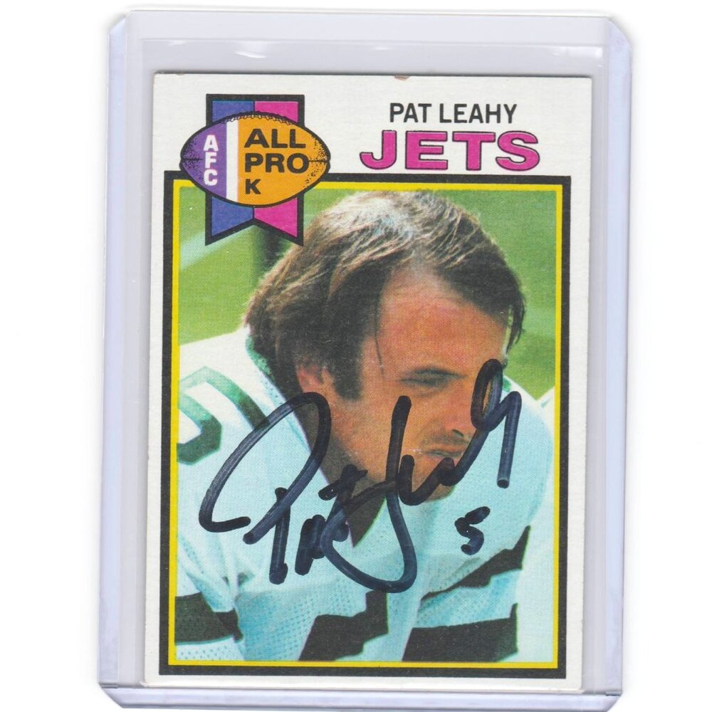 New York Jets Patrick Leahy On Card Autograph 1979 Topps All Star HOF Kicker!!